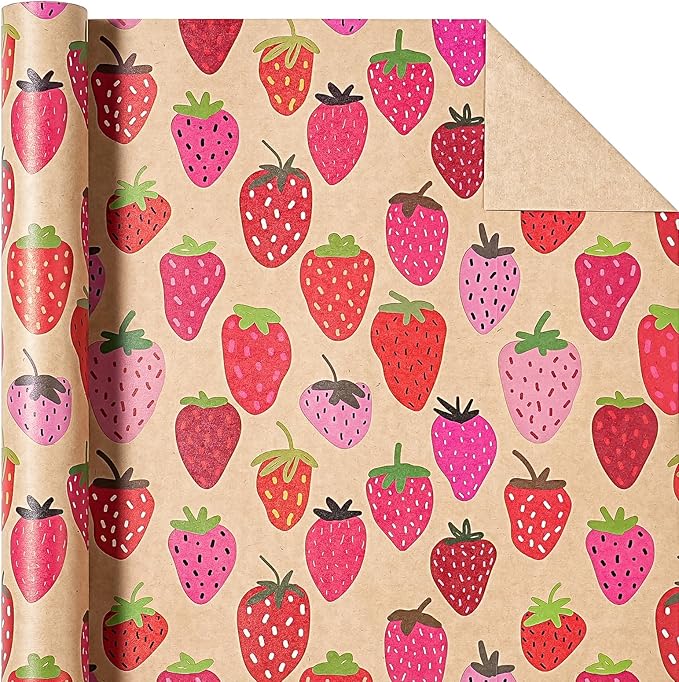 WRAPAHOLIC Kraft Strawberry Wrapping Paper Roll - Image 2