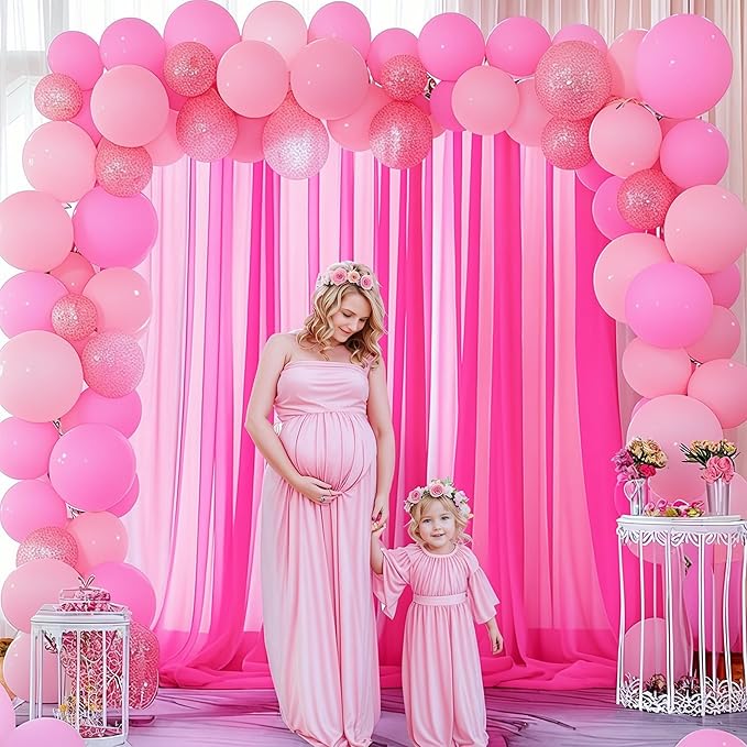 10x10 Hot Pink Tulle Backdrop Curtains - Image 3