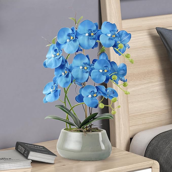 Orchid Artificial Flowers with Gray Vase Large Silk Faux Phalaenopsis Flowers - Image 4