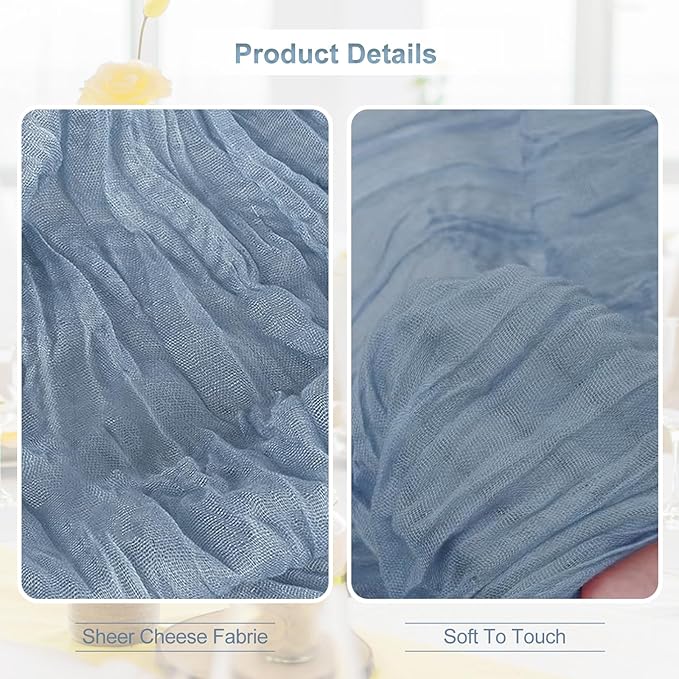 1 Pack Dusty Blue Cheesecloth Table Runner 35x120 Inch 10Ft Rustic Gauze Cheese - Image 2