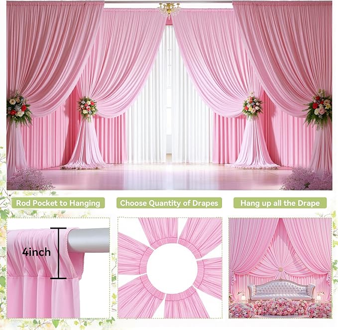 PartyVillage 10ft×15ft Baby Pink Backdrop Curtain - Image 7