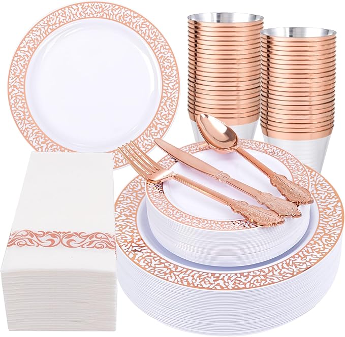 Festiva 350PCS Rose Gold Plastic Dinnerware Set by Festiva