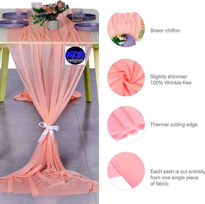 MDS 2 Pack 10ft Chiffon Table Runner 29 x 120 Inches Sheer Wedding Runner - Image 4