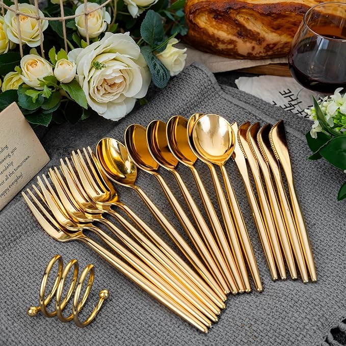 SUT 600 Pcs Gold Plastic Silverware, Heavy Duty Cutlery Set, Disposable - Image 6