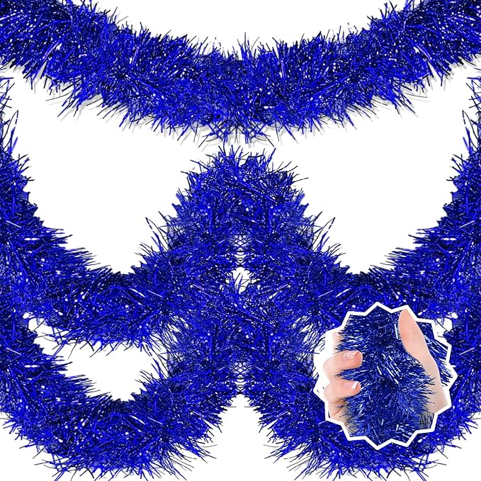 50 Feet Blue Christmas Tinsel Garland, Metallic Foil Twist Banner Wall Hanging by LANTIANCHEN