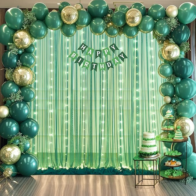 Hunter Green Tulle Backdrop Curtains - Image 3