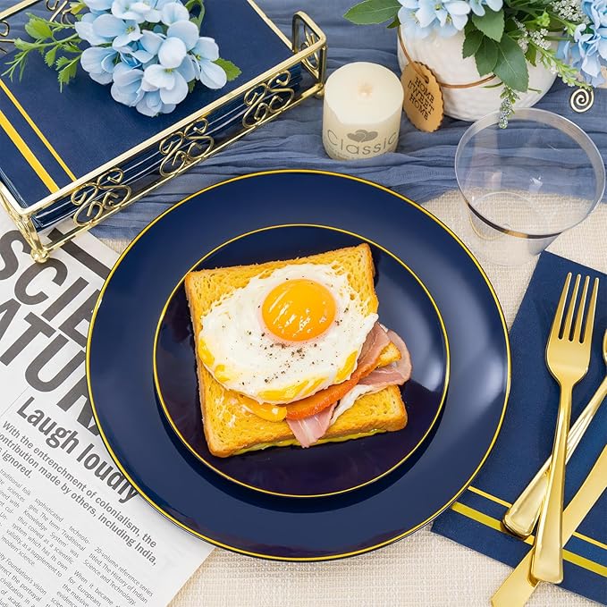 NOCCUR 350PCS Navy Blue Plastic Plates - Image 4