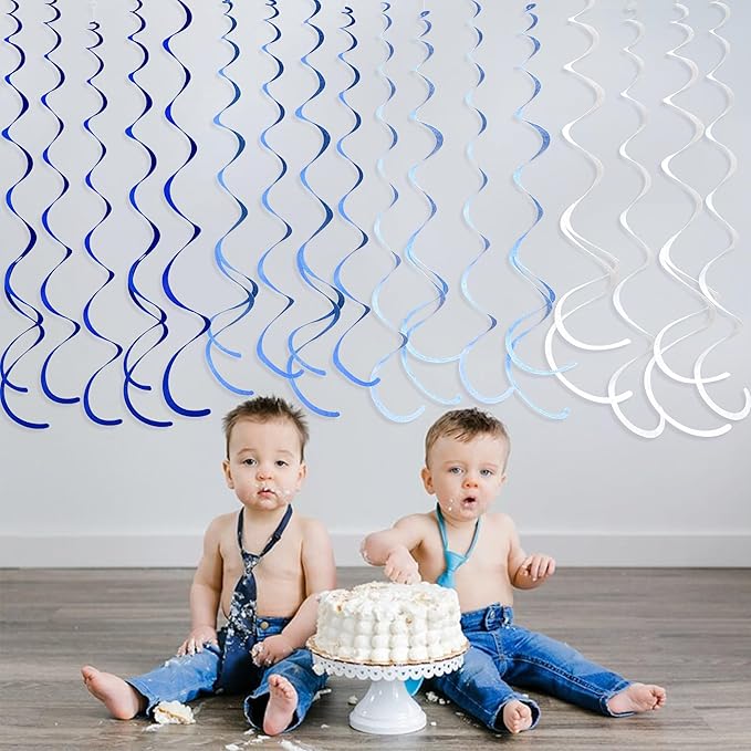 36 Pcs Blue Hanging Swirl Decorations Ombre Royal Blue White Felt Swirl - Image 7