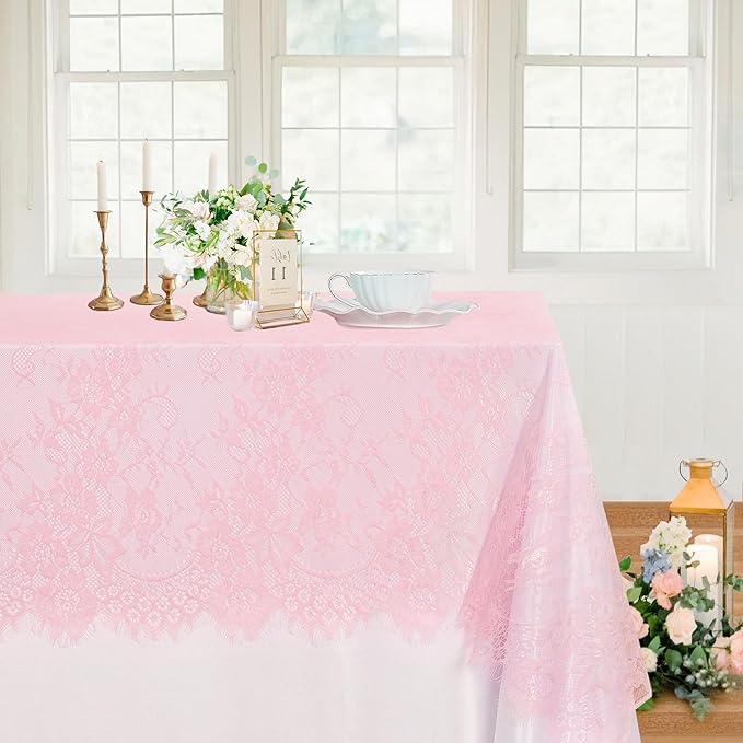 LuoluoHouse Pink Lace Tablecloth Table Fabric 6pcs 60x120 Inch - Image 2