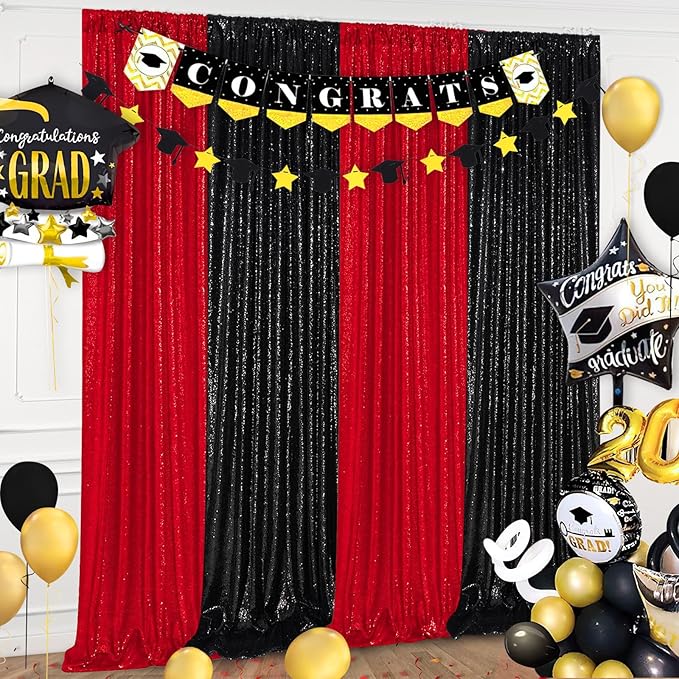 Red Sequin Backdrop 4 Panels 2FTx8FT Christmas Party Backdrop Curtains Photo - Image 3