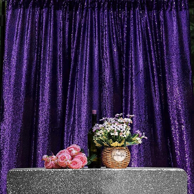 JYFLZQ Purple Sequin Backdrop Curtains 6ft x 8ft 1 Panel Glitter Photo Booth - Image 4