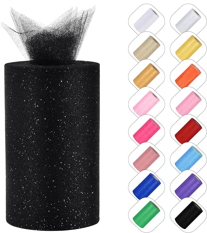Glitter Tulle Rolls 6” by 50 Yards Sparkle Tulle Fabric Ribbon Sequin Tulle by ICOSHOW