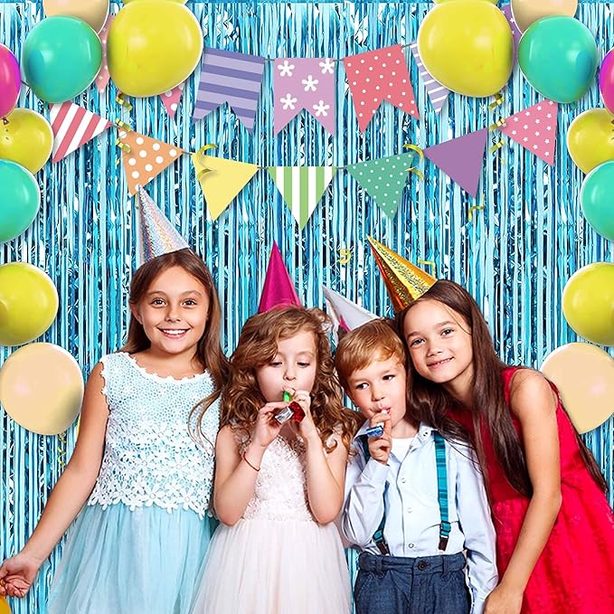 6 Pack Light Blue Foil Fringe Curtains Backdrop, 3.28 x 8.2 Ft Metallic - Image 4