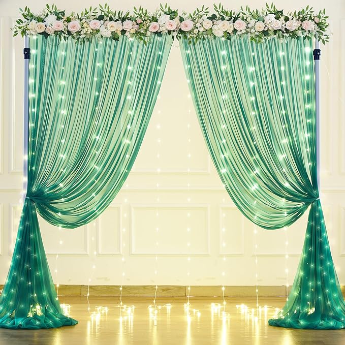 Hunter Green Tulle Backdrop Curtains - Image 2
