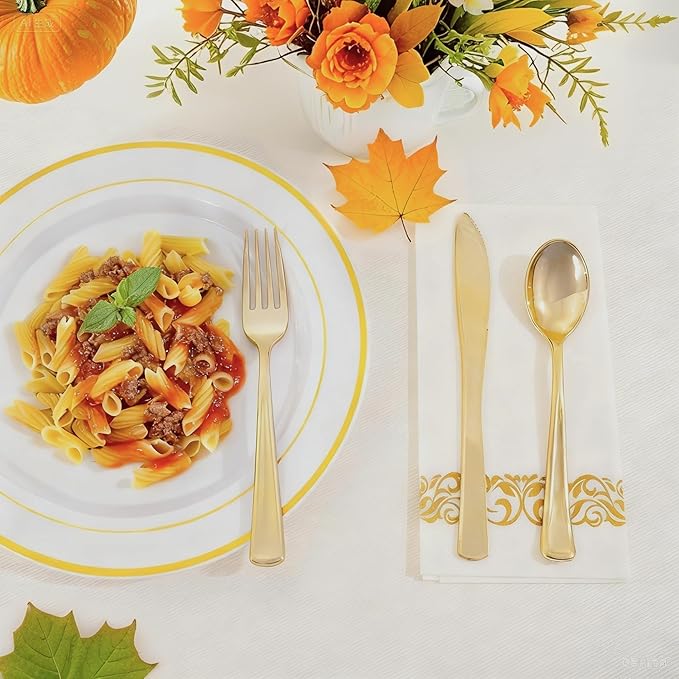 WDF 160 Piece Gold Plastic Silverware - Image 7