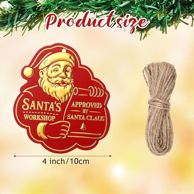 36 Pcs Christmas Gift Tag with String 3D Santa Gift Tag Gold Foil Present from - Image 2
