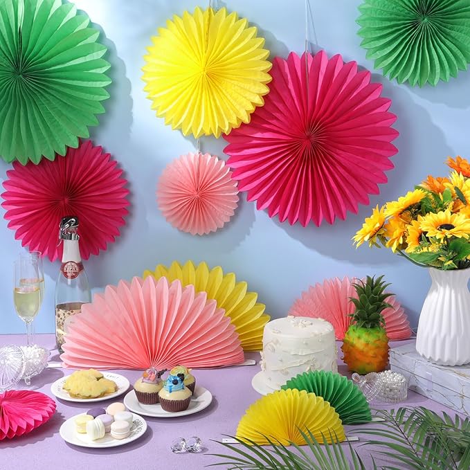 24 Pcs Colorful Paper Fans Party Hanging Decorations Rainbow Classroom Wall - Image 3