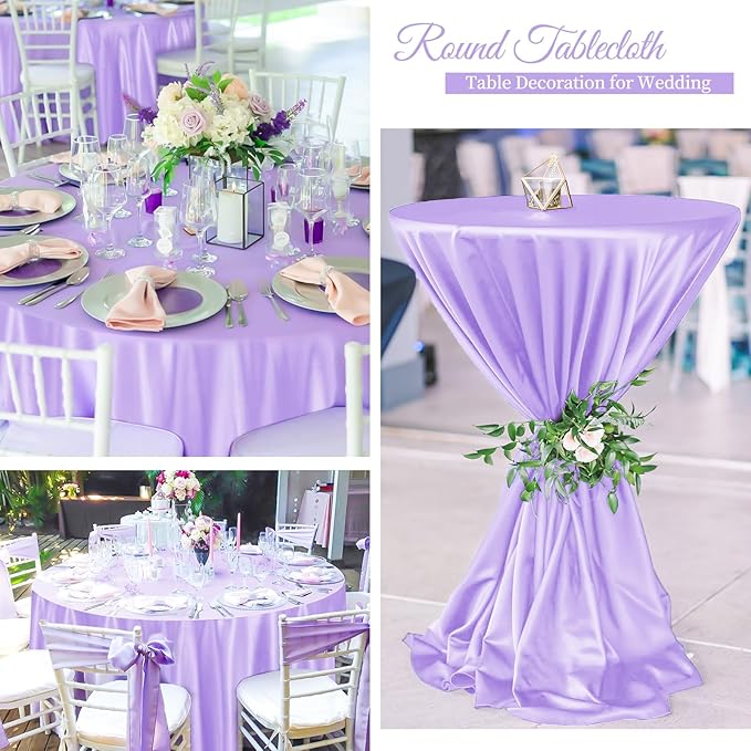 fani 12 Pack 108 Inch Lavender Satin Tablecloth - Image 7
