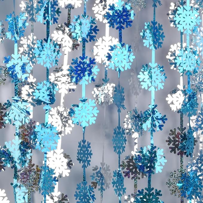 GREATRIL Silver Blue Snowflake Fringe Curtain Winter Onederland Streamers - Image 2