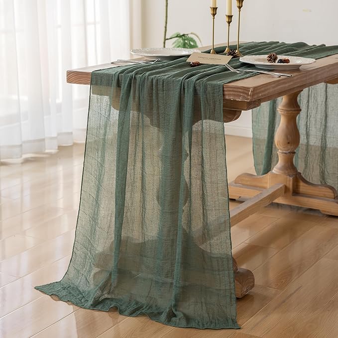 6Pcs Forest Green Gauze Rustic Cheesecloth Table Runner 120 Inch 10 FT - Image 2