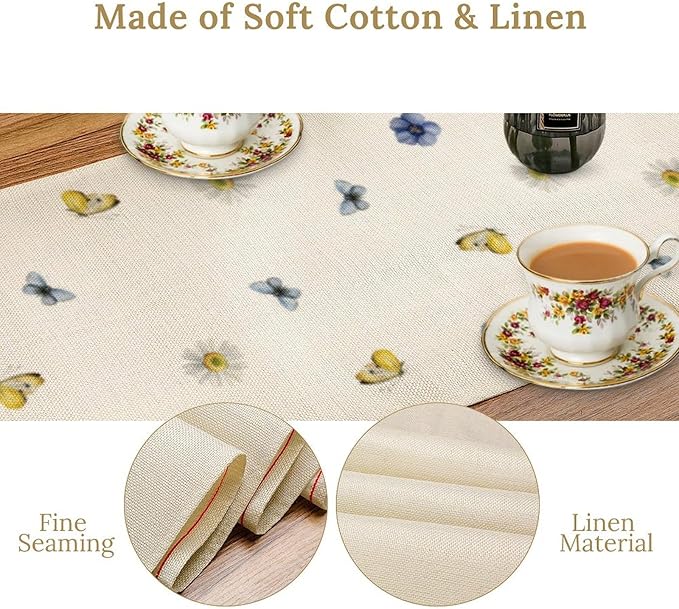Floral Table Runner, Spring Watercolor Flower Plants Nature Butterfly Table - Image 5