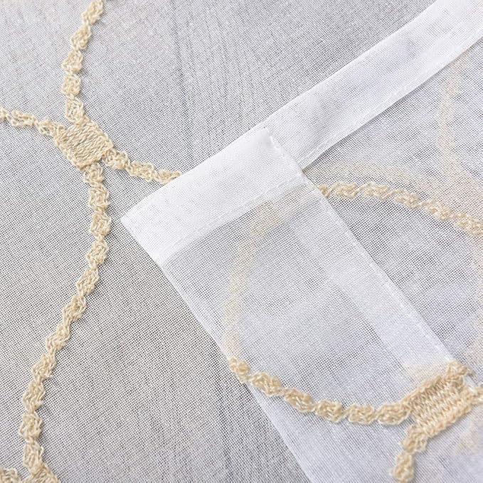 MYSTIC-HOME Embroidery Gold Sheer Curtains 84 Inches Long, Rod Pocket Sheer - Image 7