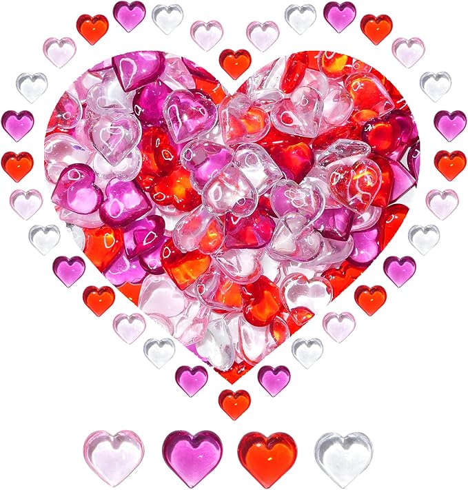 Acrylic Heart Gems for Valentine Vase Filler Decor, Table Scatter Decorations by HADDIY