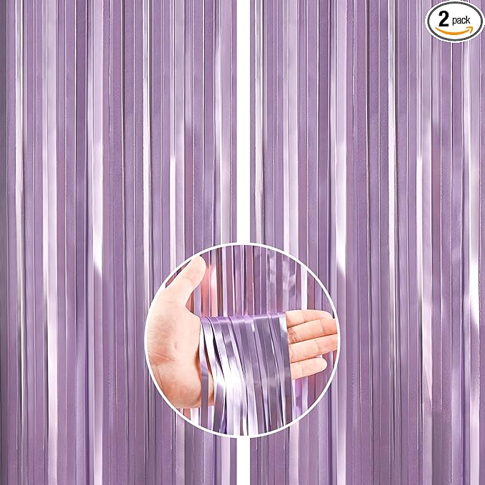 ParyWoo Light Purple Streamers 2pcs Tinsel Backdrop 8.2FT Metallic Lavender by PartyWoo