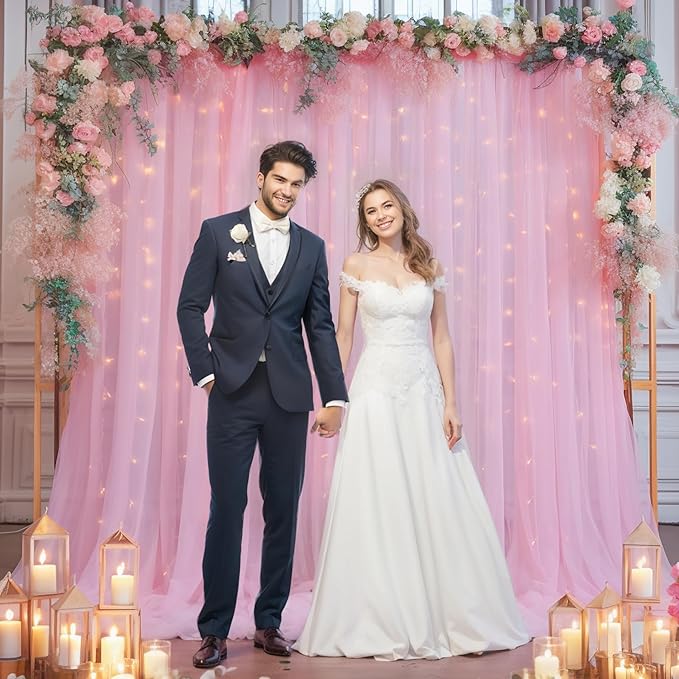 20×10ft Pink Tulle Backdrop Curtain - Image 3