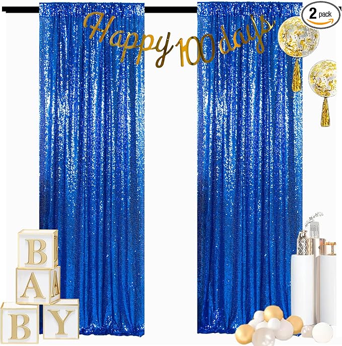 ShinyBeauty Sequin Royal Blue Backdrop Curtains 2 Panels 4Ftx7Ft Photo by ShinyBeauty