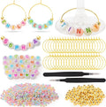 60 Sets DIY Wine Glass Charms – 780 Letter Beads 120 Gold Beads 60 Charm Rings by TMKEFFC