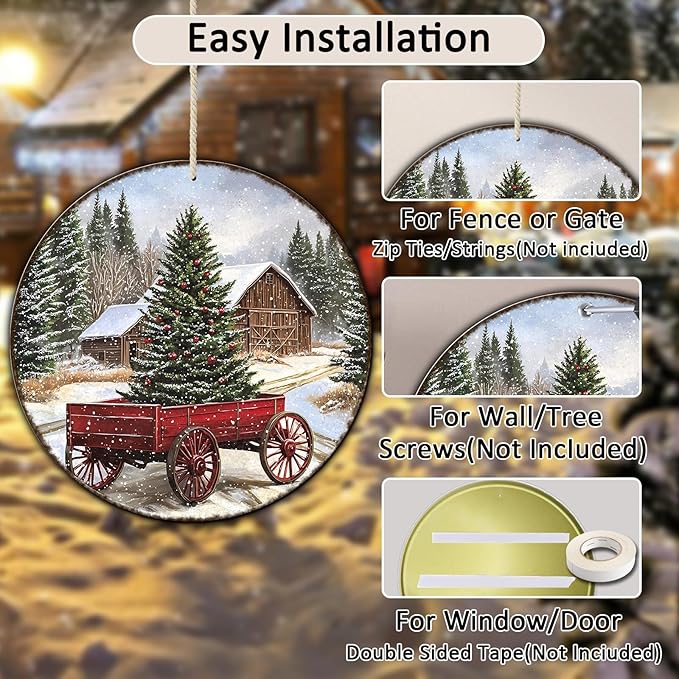 Round Barn Christmas Trees Metal Tin Sign Christmas Vintage Tin Sign Poster - Image 3