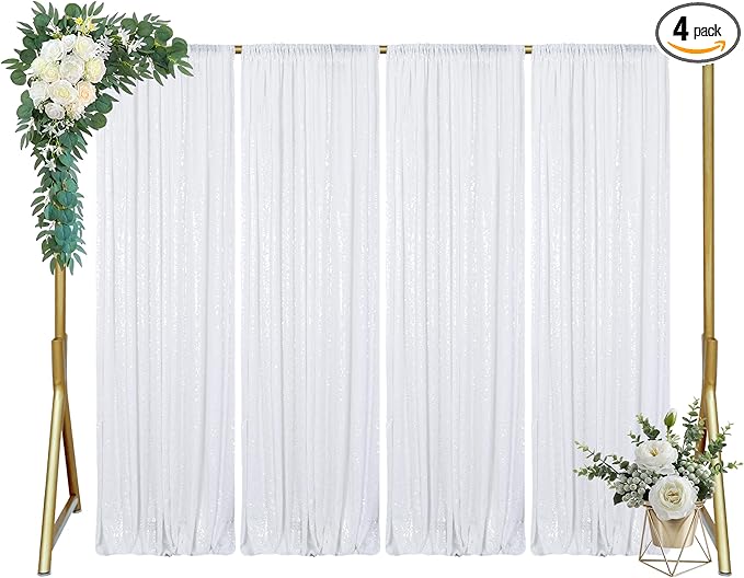 ShinyBeauty White Sequin Backdrop 4x10ft – Wedding Arch Drapes, Photography by ShinyBeauty