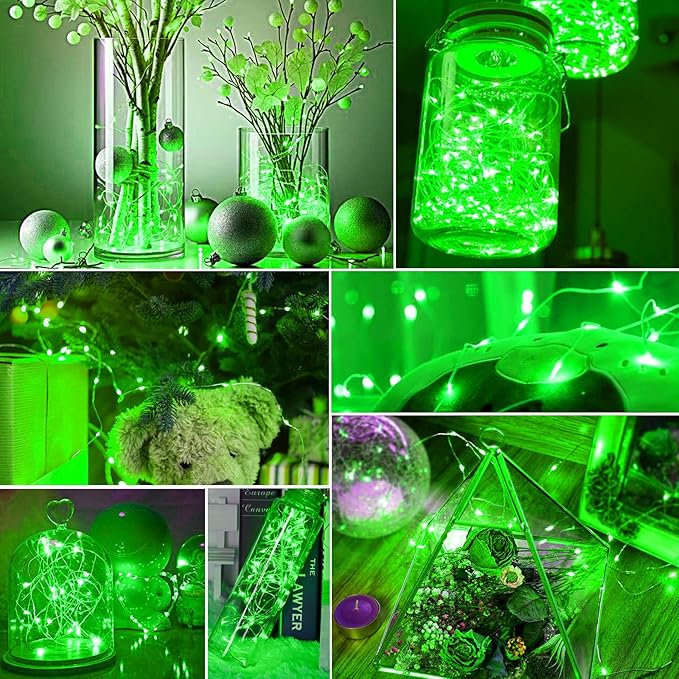 pozzolanas 100 Pack Green Battery Operated String Lights - 7ft Waterproof - Image 5