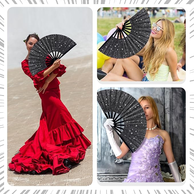 Thyle 6 Pcs Large Folding Fan for Line Dancing Bulk Boots on The Ground Hand - Image 5