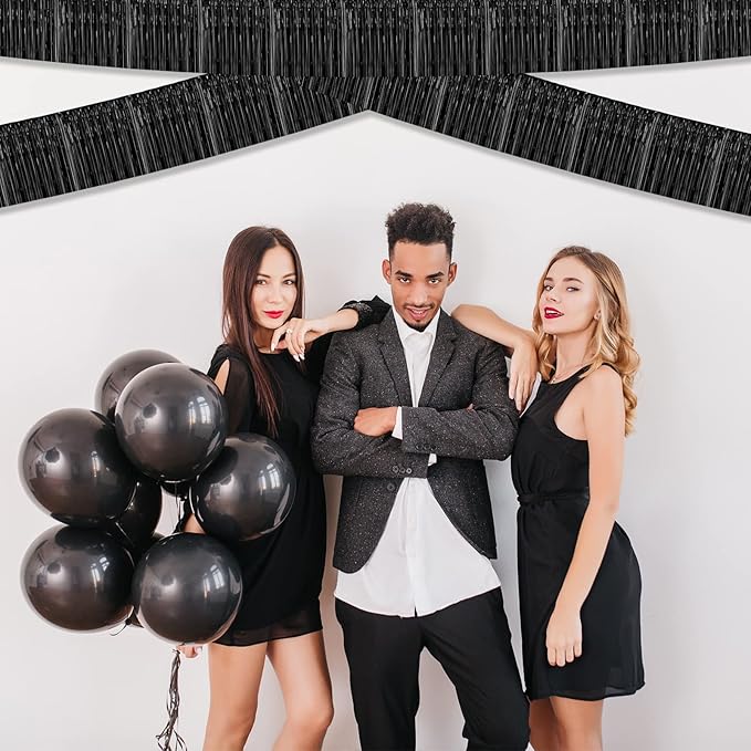 10 Pack 10 Feet Black Foil Fringe Garland Metallic Tinsel Streamers Banner Wall - Image 4