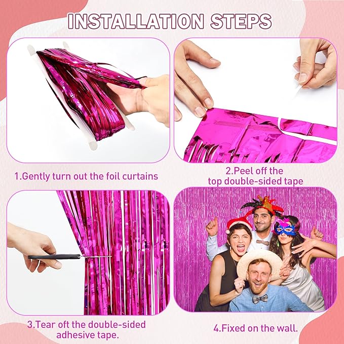 2 Pack Hot Pink Backdrop Curtain, Door Streamers, Party Streamers Decorations - Image 7