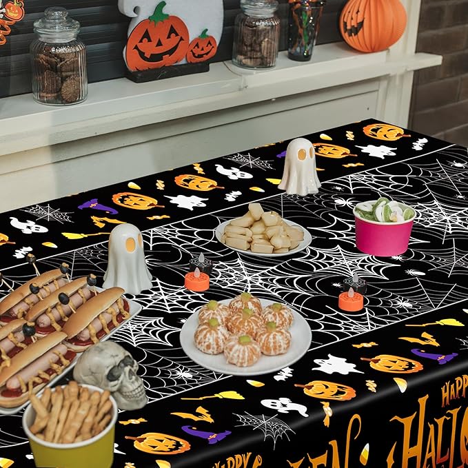QZYL 12 Pack Halloween Plastic Tablecloth, Spider Webs Pumpkin Design - Image 5