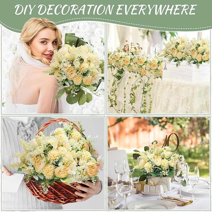 Zeyune 8 Pcs Wedding Silk Flowers Fake Silk Flowers Faux Bouquet Hydrangea - Image 3