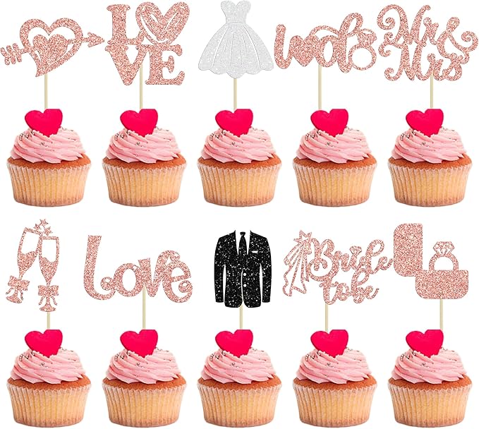 Ephlyn 30Pcs Bride to be Cupcake Toppers Glitter Wedding Cake Topper by Ephlyn
