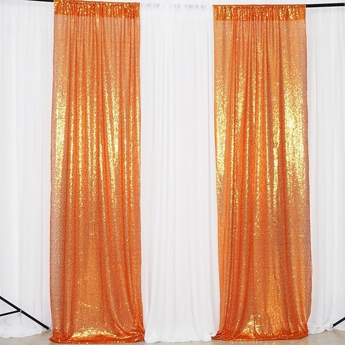 Poise3EHome 4Pcs 2Ft x 8Ft Orange Sequin Backdrop Curtains, Glitter Photography - Image 2