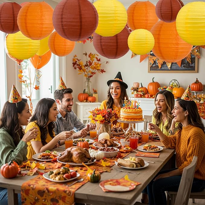 BEISHIDA 12Pcs Fall Orange Paper Lanterns Decorative Yellow Orange Brown - Image 5