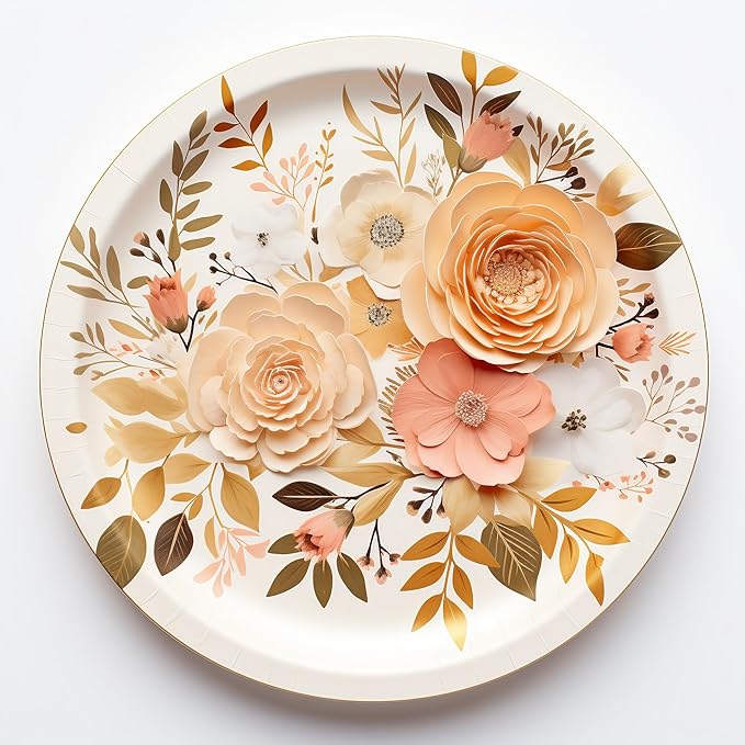 Boho Fall Plates and Napkins Sets, Floral Paper Plates Supplies Serves 50 - Image 4