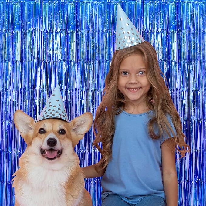 5 Pack Blue Fringe Foil Curtains 3.2ft x 8.2ft Tinsel Backdrop Streamers - Image 6