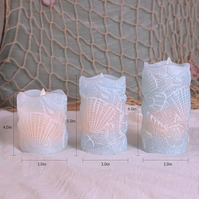 Silverstro Ocean Flameless Candles Remote Carved Seashell Real Wax Flicker - Image 5