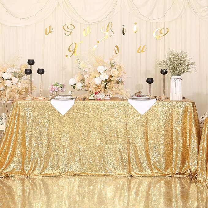 SquarePie Sequin Tablecloth 60 x 102 Inch Gold Sparkly Table Linen - Image 3