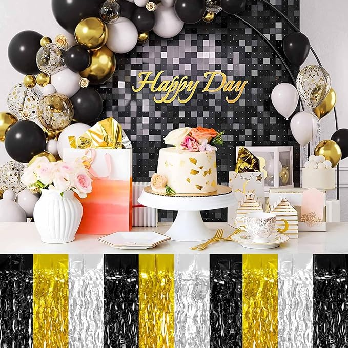 4P Wavy Metallic Tinsel Foil Fringe Table Skirts - Image 4