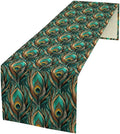 Peacock Feather Table Runner, Retro Aesthetic Green Table Runner by Unknown