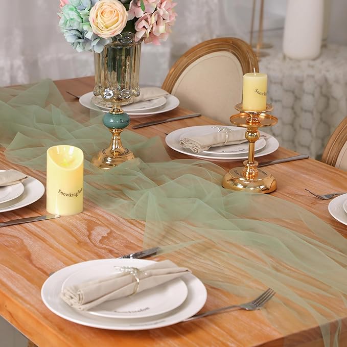 Snowkingdom Sage Green Table Runner, 10 FT Sheer Tulle Cheesecloth Gauze - Image 7