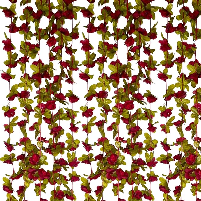 8Pcs 63Ft Burgundy Rose Garland, Fake Rose Hanging Flowers, Artificial Flower by Tisspoms